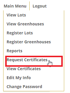 Health Certificate Menu