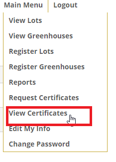 View Certificates Menu