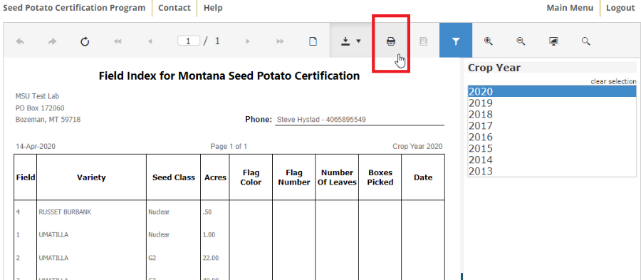 Print icon PDF reports